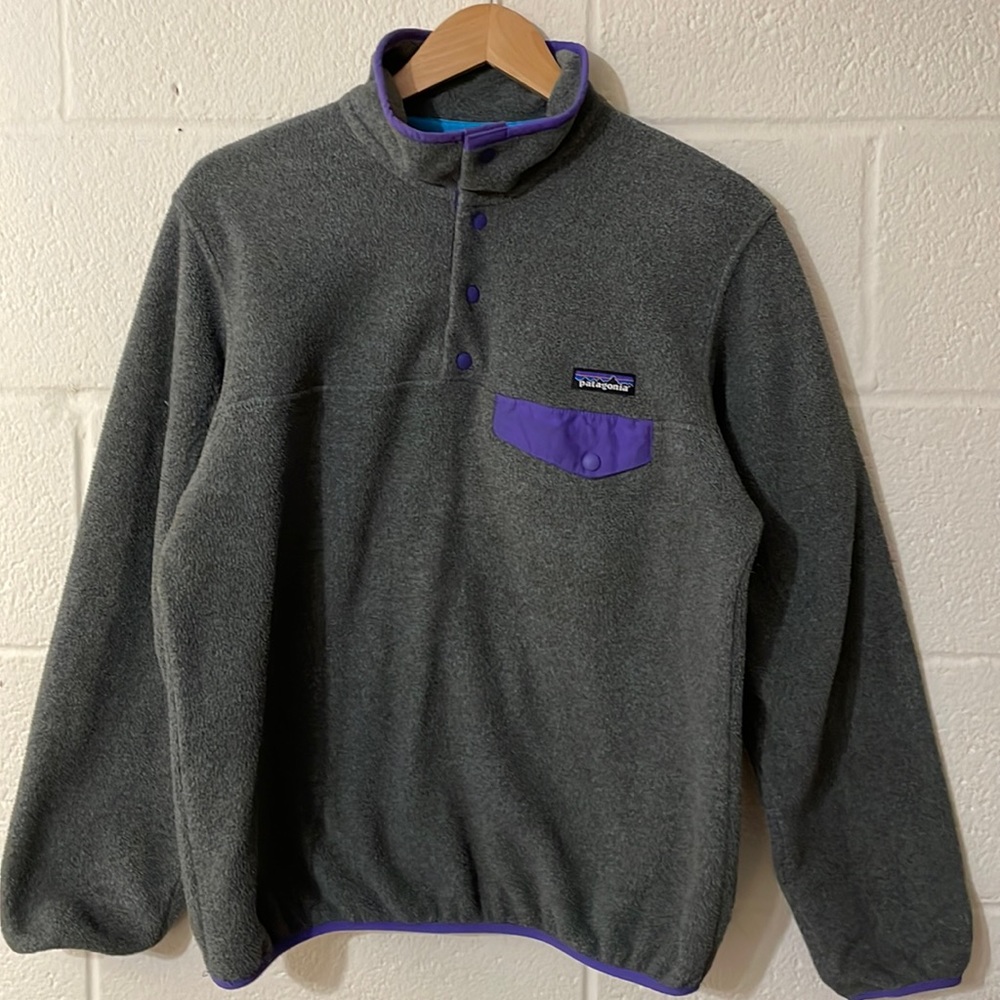Patagonia Women’s Purple and Gray Synchilla Fleece Sweater Pullover